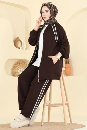 H.B.S. - Gold Fermuarlı Modal Takım 3287HBS856 Açık Kahve