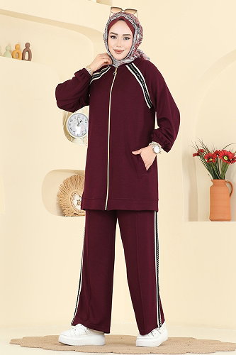 moda selvim Gold Fermuarlı Modal Takım 3287HBS856 Bordo - Thumbnail