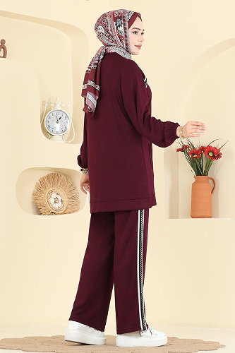 moda selvim Gold Fermuarlı Modal Takım 3287HBS856 Bordo - Thumbnail