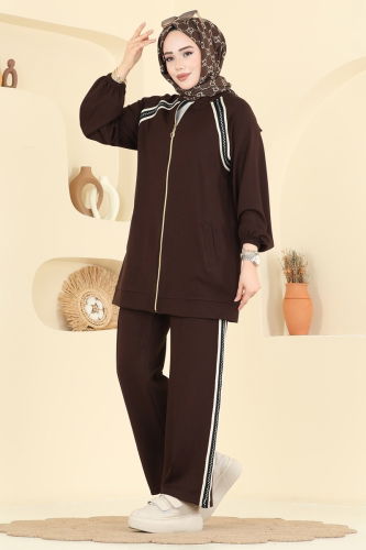 H.B.S. - Gold Fermuarlı Modal Takım 3287HBS856 Kahve