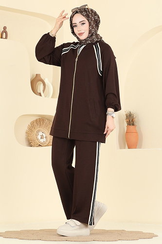 moda selvim Gold Fermuarlı Modal Takım 3287HBS856 Kahve - Thumbnail