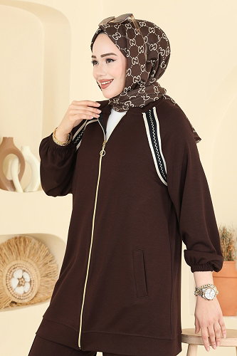 moda selvim Gold Fermuarlı Modal Takım 3287HBS856 Kahve - Thumbnail