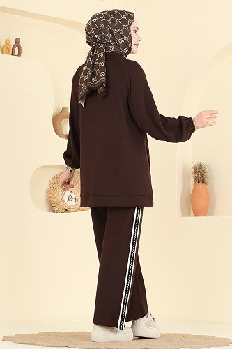 moda selvim Gold Fermuarlı Modal Takım 3287HBS856 Kahve - Thumbnail