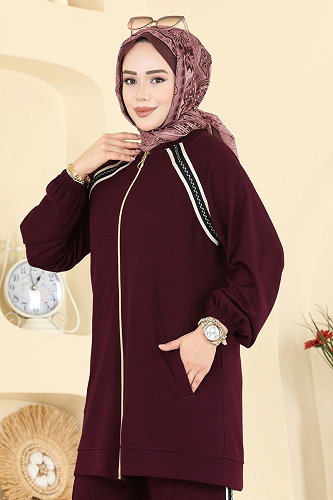 moda selvim Gold Fermuarlı Modal Takım 3287HBS856 Koyu Bordo - Thumbnail