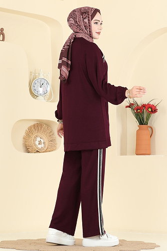 moda selvim Gold Fermuarlı Modal Takım 3287HBS856 Koyu Bordo - Thumbnail