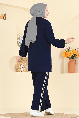 moda selvim Gold Fermuarlı Modal Takım 3287HBS856 Koyu İndigo - Thumbnail