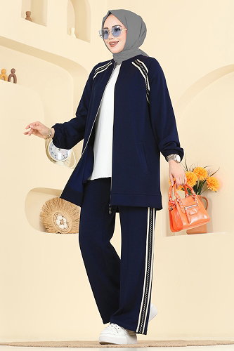 moda selvim Gold Fermuarlı Modal Takım 3287HBS856 Koyu İndigo - Thumbnail