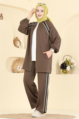 moda selvim Gold Fermuarlı Modal Takım 3287HBS856 Koyu Vizyon - Thumbnail