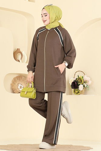 moda selvim Gold Fermuarlı Modal Takım 3287HBS856 Koyu Vizyon - Thumbnail