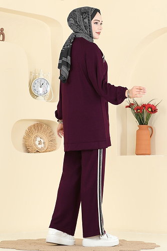 moda selvim Gold Fermuarlı Modal Takım 3287HBS856 Mürdüm - Thumbnail