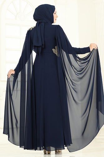 moda selvim Gold Güpürlü Şifon Abiye 8023AB368 Laci - Thumbnail