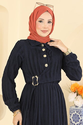 moda selvim Gold Toka Detaylı Elbise 820PM271 Laci - Thumbnail