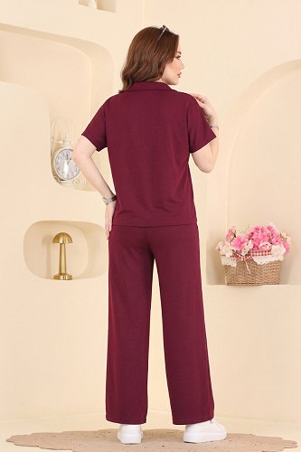 moda selvim Gömlek Yaka 2 li Takım 2809AYD574 Bordo - Thumbnail