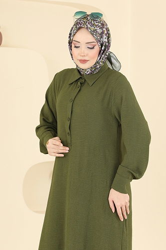 moda selvim Gömlek Yaka Aerobin Takım 3606ZNN863 Haki - Thumbnail