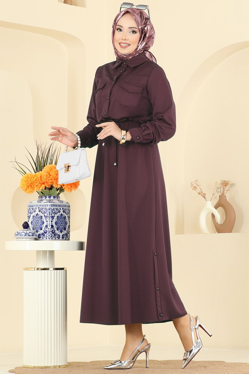 Gömlek Yaka Dabıl Elbise 2744SL432 Bordo