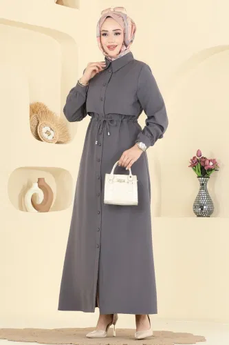 P.L. - Gömlek Yaka Dabıl Elbise PL9199 Antrasit