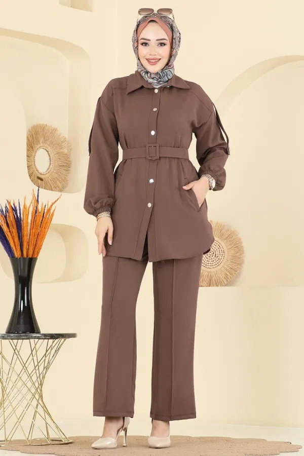 Modaselvim Kombin Gömlek Yaka Dabıl Takım 2757SL432 Koyu Vizyon