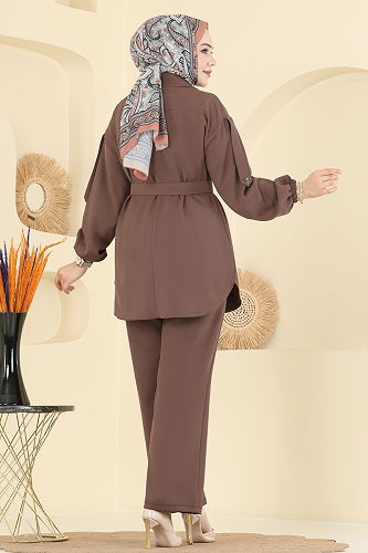 moda selvim Gömlek Yaka Dabıl Takım 2757SL432 Koyu Vizyon - Thumbnail