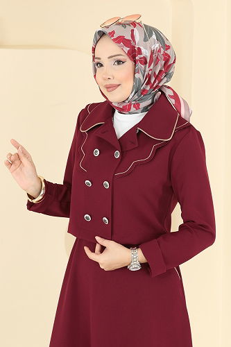 moda selvim Gömlek Yaka Dabıl Takım 2785SL432 Bordo - Thumbnail