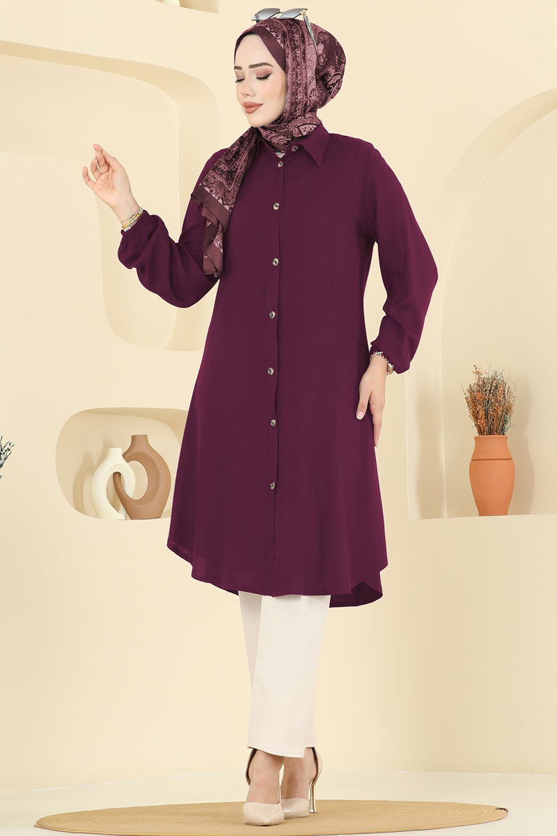 Gömlek Yaka Detaylı Tunik 2001ERK1158 Koyu Bordo