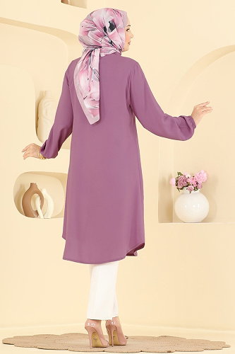moda selvim Gömlek Yaka Detaylı Tunik 2001ERK1158 Koyu Gül Kurusu - Thumbnail