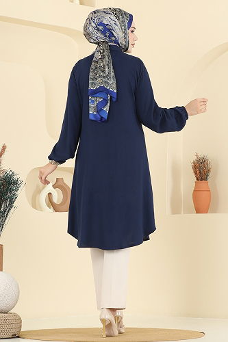 moda selvim Gömlek Yaka Detaylı Tunik 2001ERK1158 Laci - Thumbnail