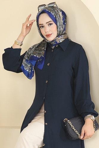 moda selvim Gömlek Yaka Detaylı Tunik 2001ERK1158 Laci - Thumbnail