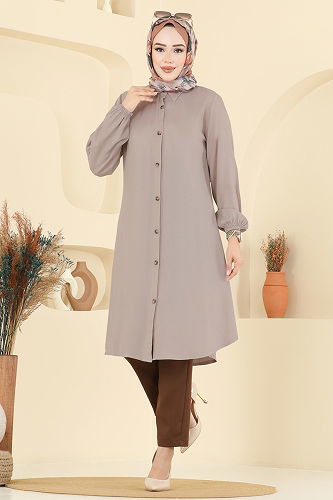 moda selvim Gömlek Yaka Detaylı Tunik 2001ERK1158 Vizyon - Thumbnail