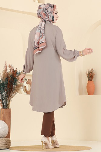 moda selvim Gömlek Yaka Detaylı Tunik 2001ERK1158 Vizyon - Thumbnail
