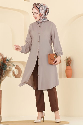 moda selvim Gömlek Yaka Detaylı Tunik 2001ERK1158 Vizyon - Thumbnail