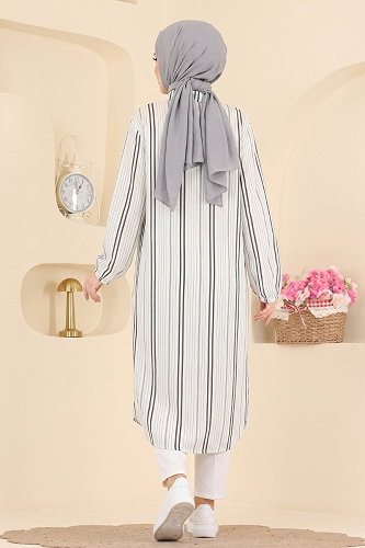 moda selvim Gömlek Yaka Dokuma Tunik 196NZRK1200 Gri - Thumbnail