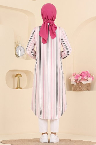 moda selvim Gömlek Yaka Dokuma Tunik 196NZRK1200 Laci&Pembe - Thumbnail