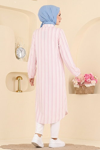 moda selvim Gömlek Yaka Dokuma Tunik 196NZRK1200 Pembe - Thumbnail