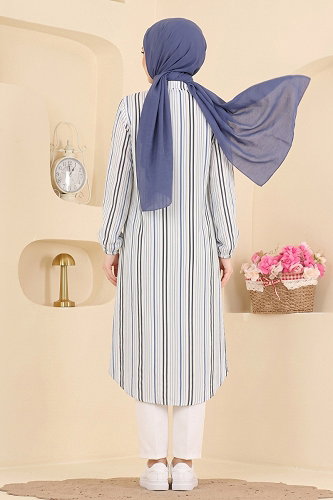 moda selvim Gömlek Yaka Dokuma Tunik 196NZRK1200 Saks - Thumbnail