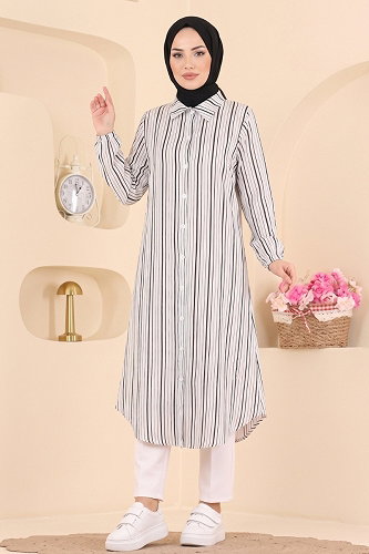 moda selvim Gömlek Yaka Dokuma Tunik 196NZRK1200 Siyah - Thumbnail
