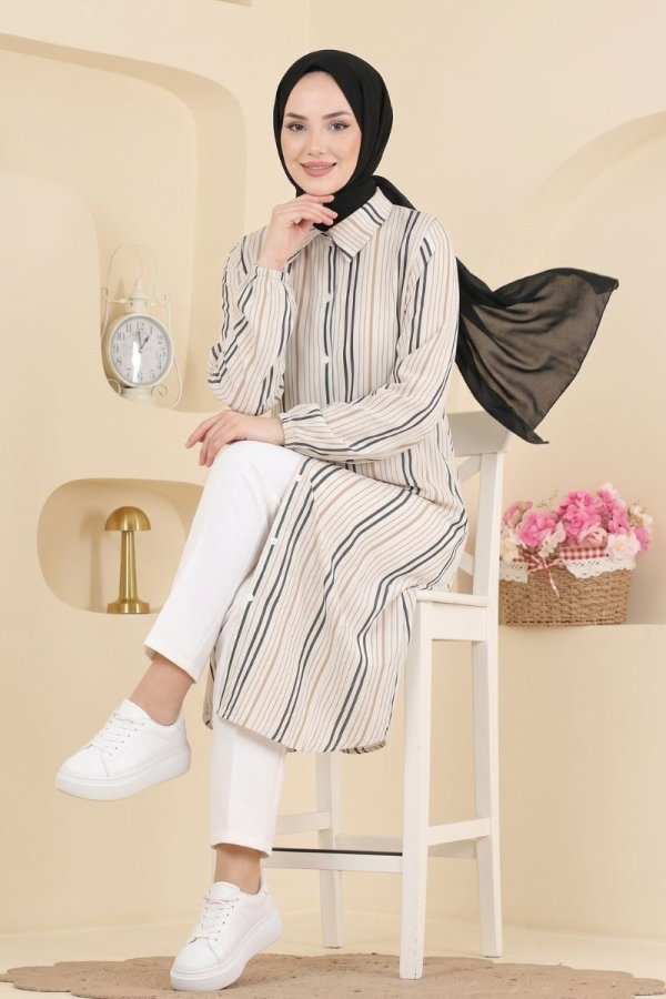 Modaselvim Tunik Gömlek Yaka Dokuma Tunik 196NZRK1200 Vizyon