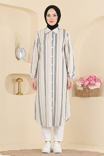 moda selvim Gömlek Yaka Dokuma Tunik 196NZRK1200 Vizyon - Thumbnail