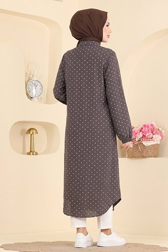 moda selvim Gömlek Yaka Dokuma Tunik 203NZRK1200 Acı Kahve - Thumbnail