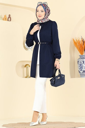 moda selvim Gömlek Yaka Düğmeli Tunik 2847SLK540 Laci - Thumbnail