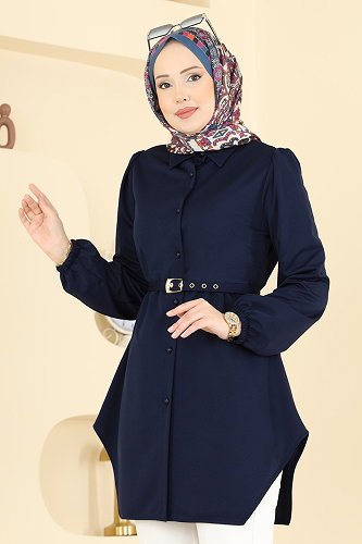 moda selvim Gömlek Yaka Düğmeli Tunik 2847SLK540 Laci - Thumbnail