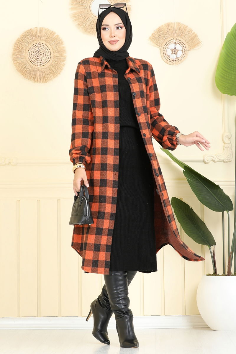Gömlek Yaka Ekose Tunik 3062KTR750 Desen3 Oranj