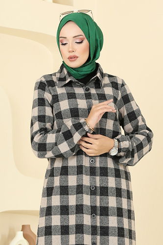 moda selvim Gömlek Yaka Ekose Tunik 3062KTR750 Desen3 Vizyon - Thumbnail