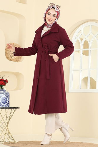 moda selvim Gömlek Yaka Kaşe Kaban 6236BSK463 Bordo - Thumbnail