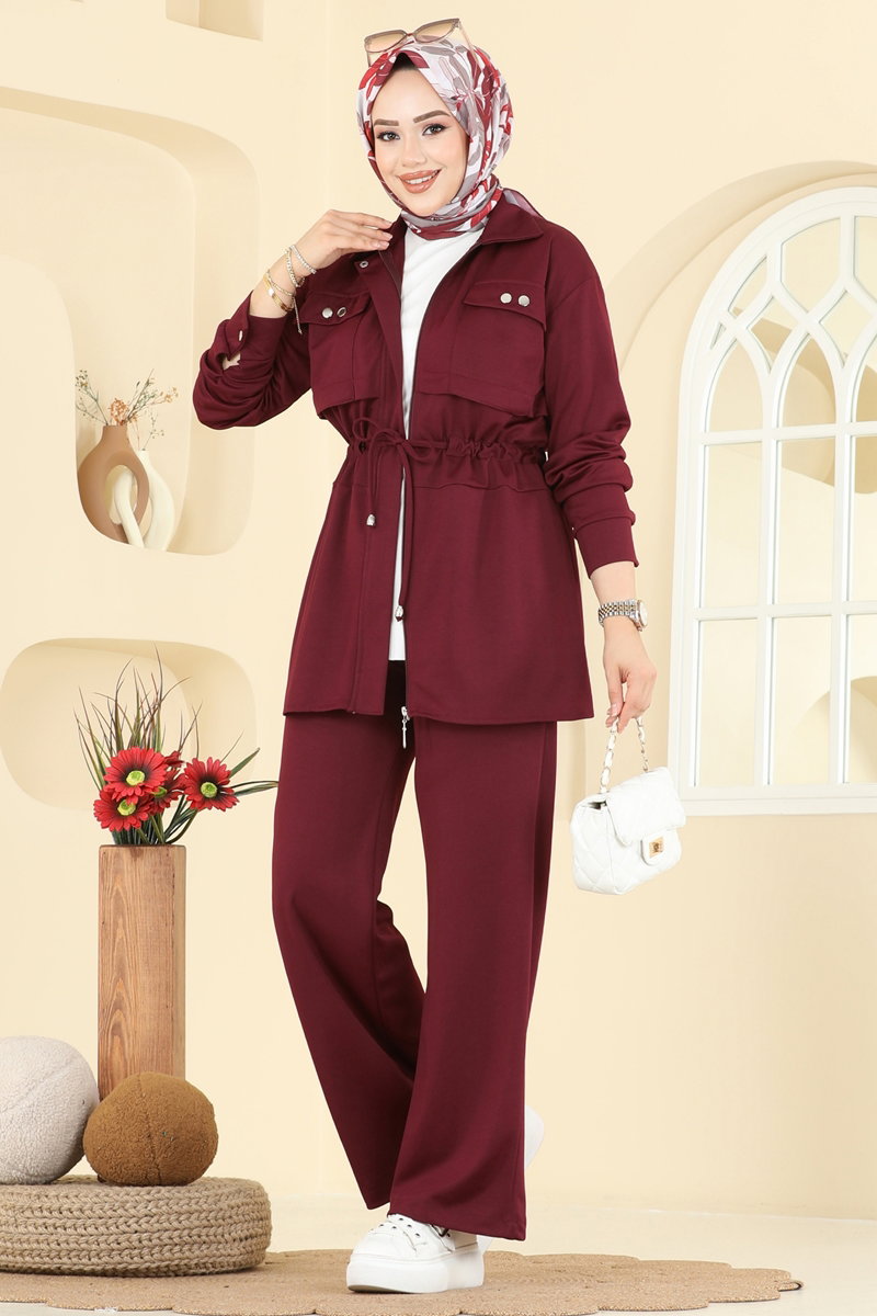 Gömlek Yaka Krep Takım 24005UKB139 Bordo