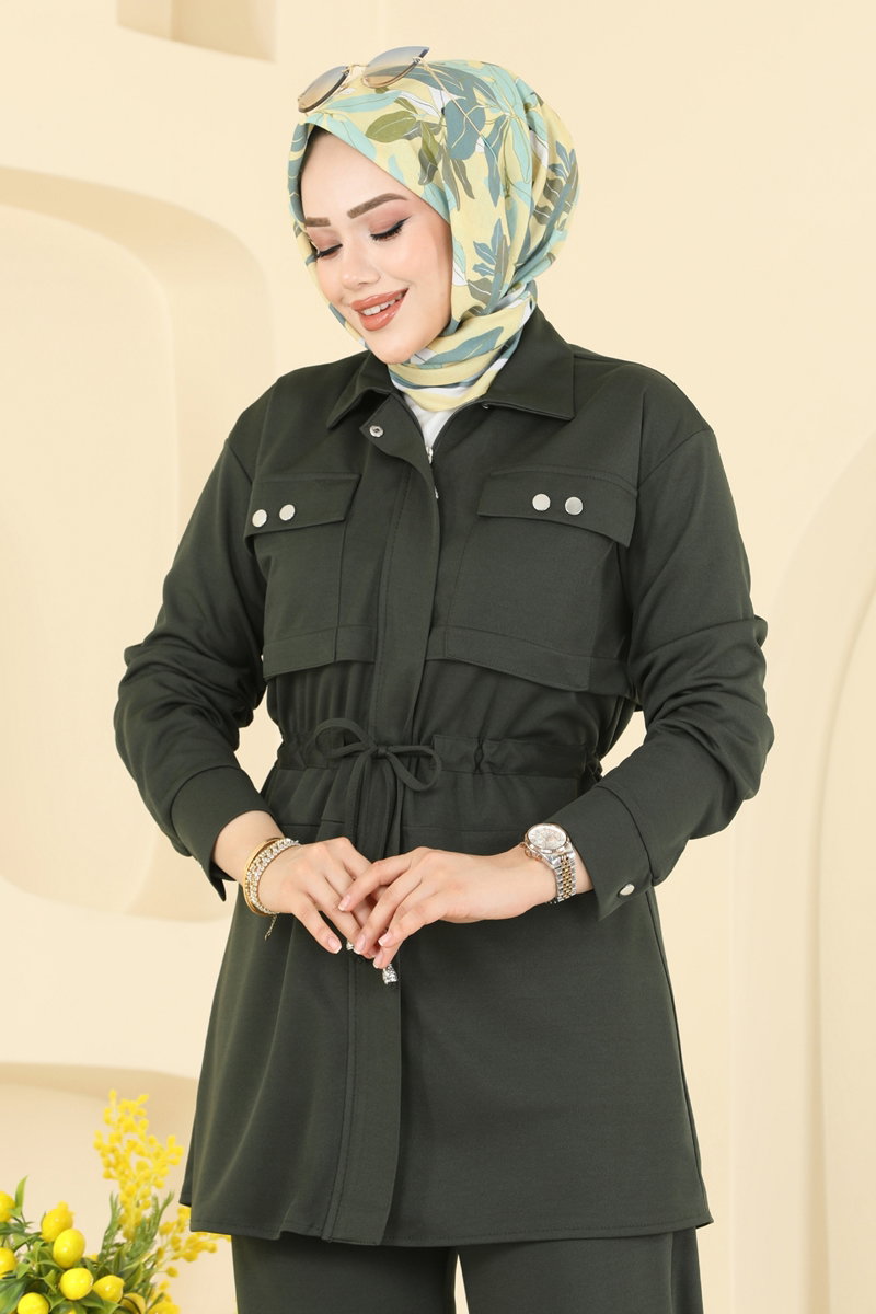 Gömlek Yaka Krep Takım 24005UKB139 Haki