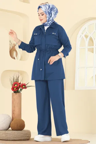 U.K.B. - Gömlek Yaka Krep Takım 24005UKB139 İndigo