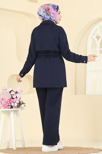 moda selvim Gömlek Yaka Krep Takım 24005UKB139 Laci - Thumbnail