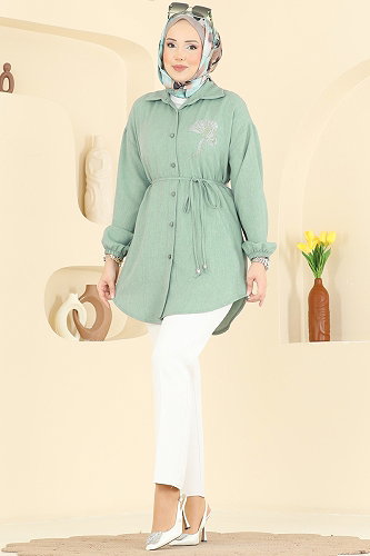 moda selvim Gömlek Yaka Taşlı Tunik 2827SLK540 Mint - Thumbnail