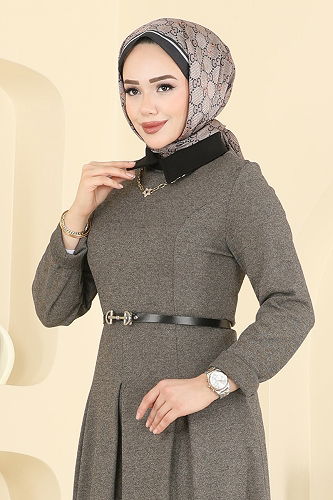 moda selvim Gömlek Yaka Tivit Elbise PL9195 Vizyon - Thumbnail