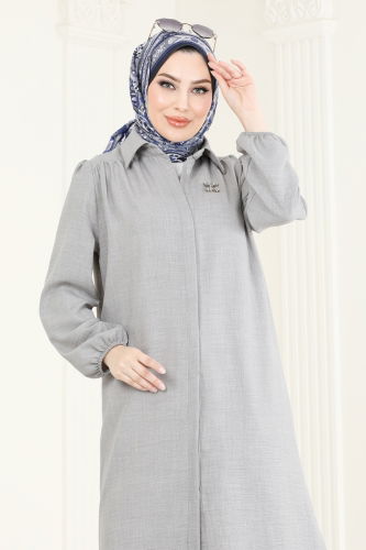 moda selvim Gömlek Yaka Tunik 6174BSK463 Gri - Thumbnail